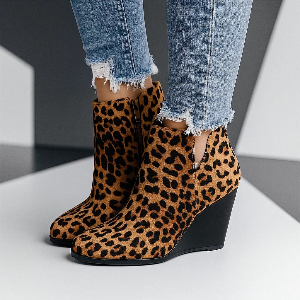 Chic Suede-Look Wedge Ankle Boots with Side Cut-Out