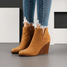 Chic Suede-Look Wedge Ankle Boots with Side Cut-Out