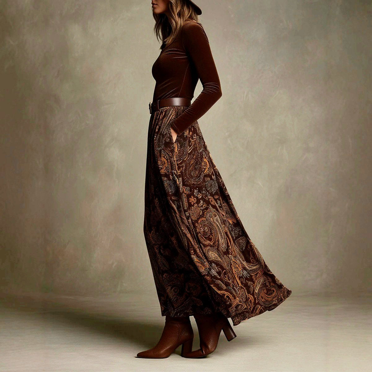 Meredith - Women's Velvet Top & Paisley Maxi Skirt Matching Set
