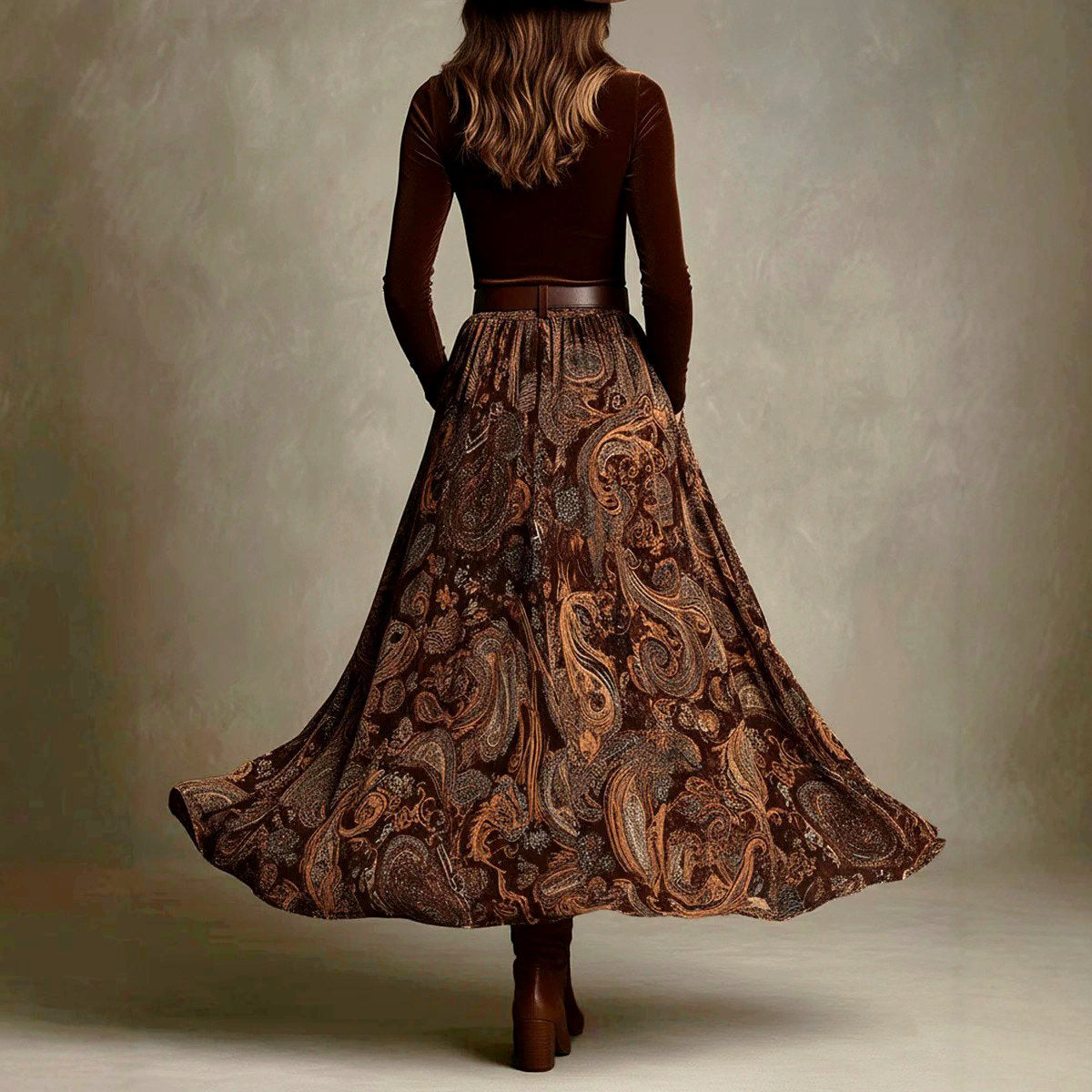 Meredith - Women's Velvet Top & Paisley Maxi Skirt Matching Set