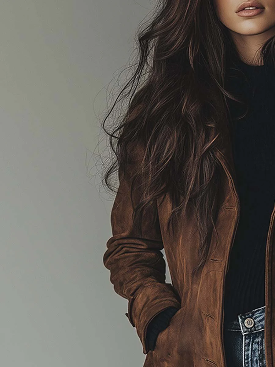Vintage Suede-Look Trench Coat