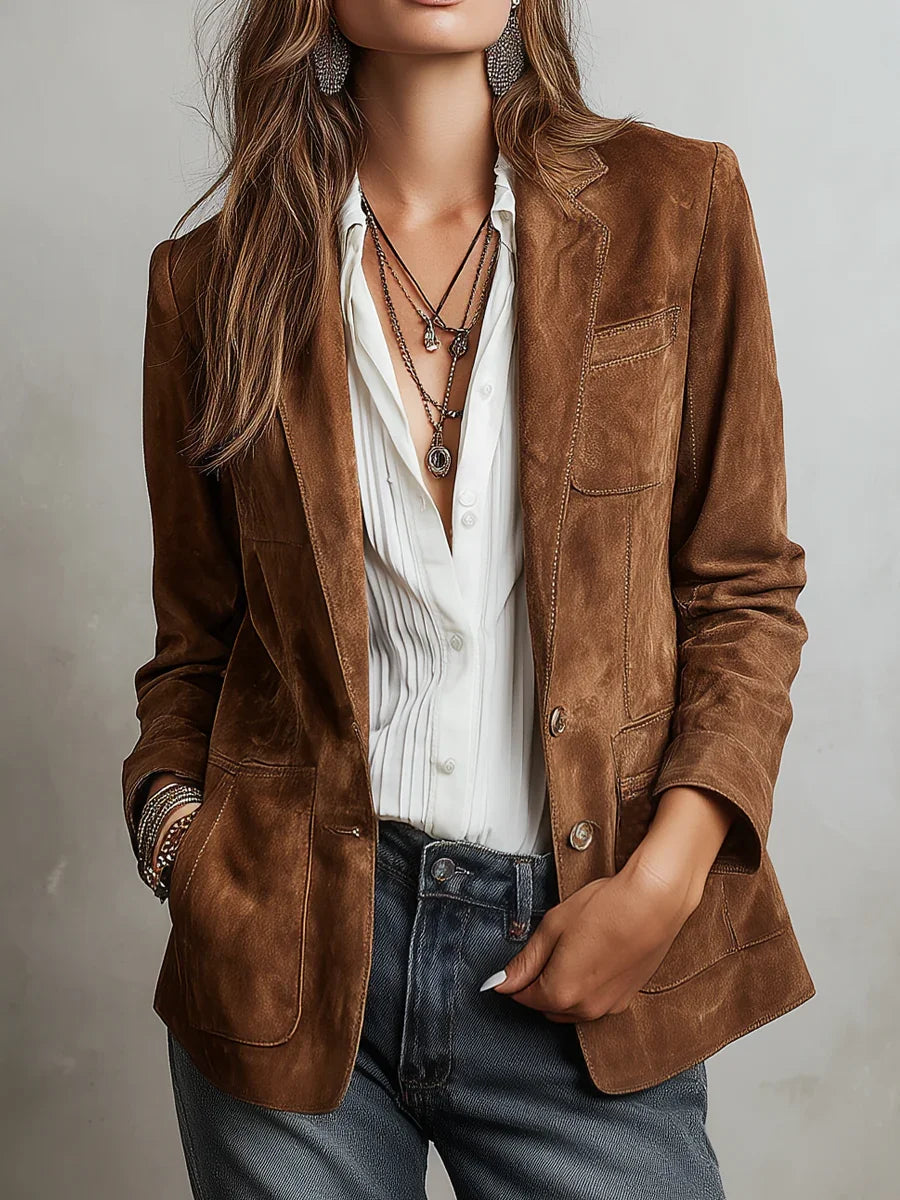 Button-Down Suede-Look Blazer for Women