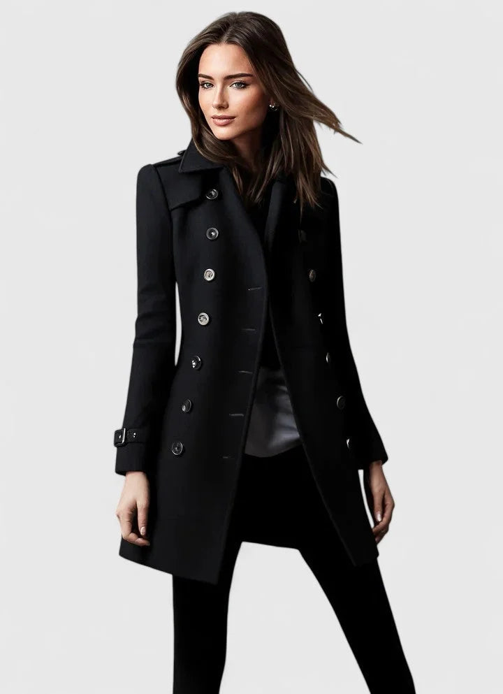 Women's double-breasted notch lapel coat with shoulder epaulets