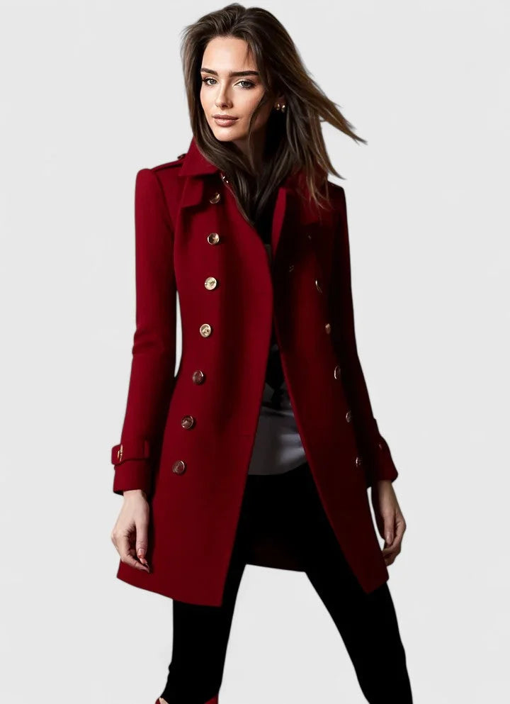 Women's double-breasted notch lapel coat with shoulder epaulets