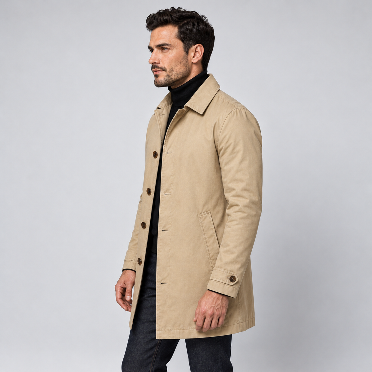 Men's Tailored Longline Coat with Button Front