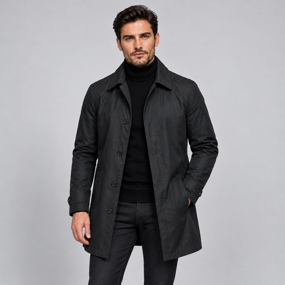 Men's Tailored Longline Coat with Button Front
