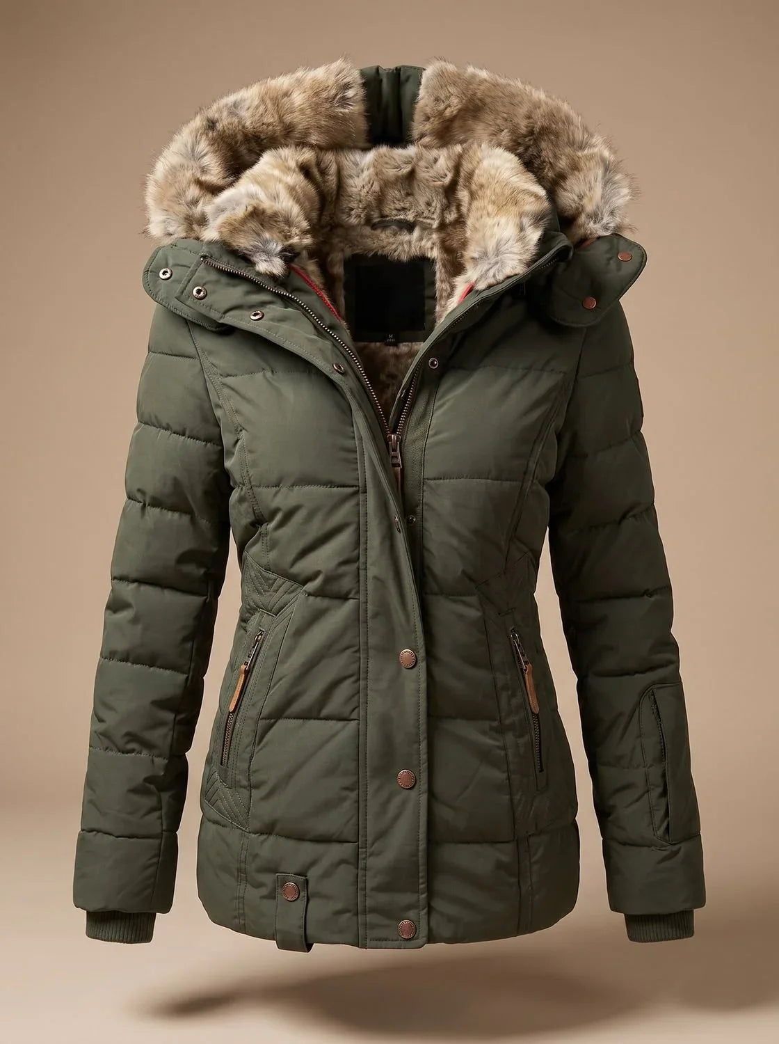Women's puffer coat faux-fur hooded quilted winter