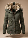 Women's puffer coat faux-fur hooded quilted winter